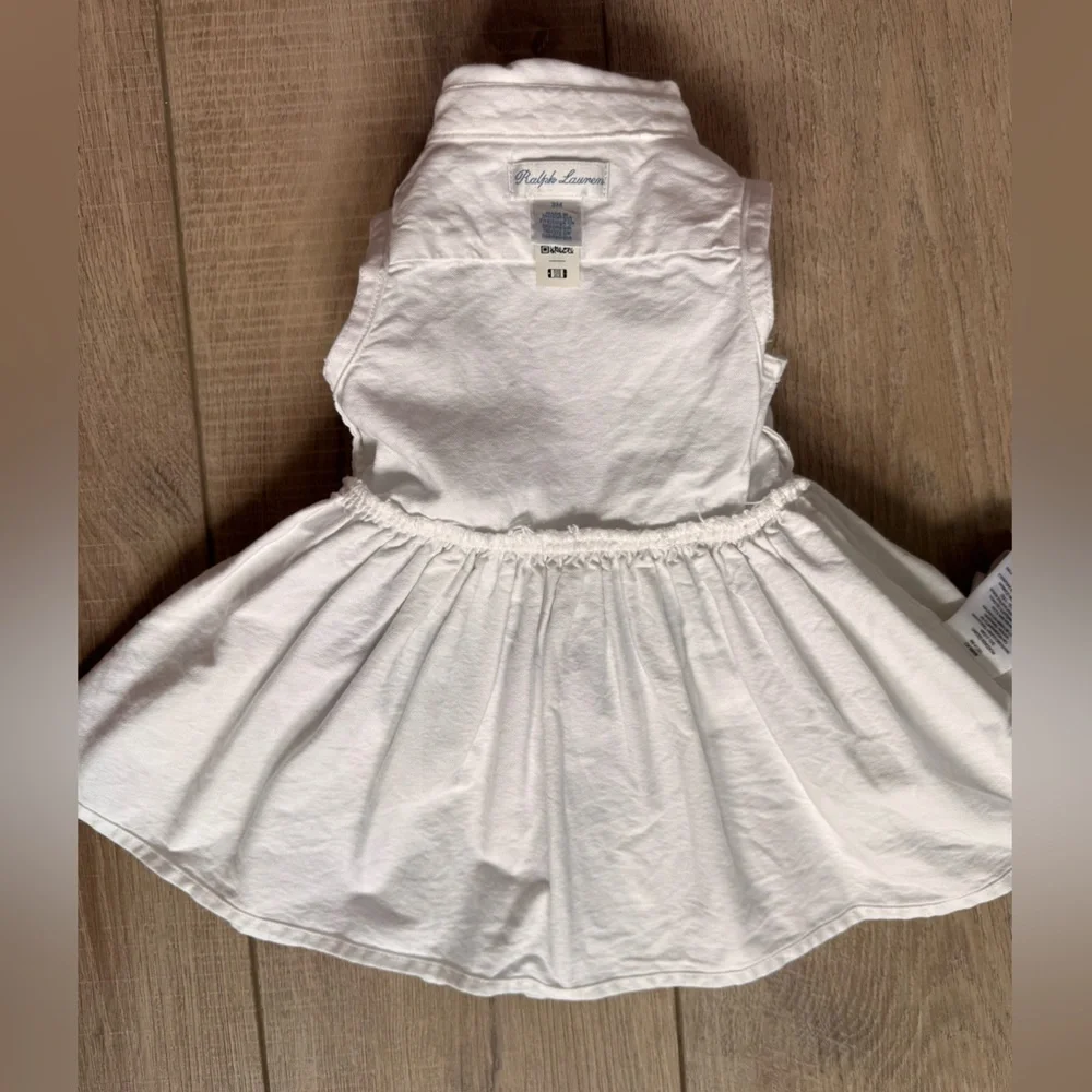 Ralph Lauren Baby White Dress with Blue Floral Belt Button Down Size 3 Months